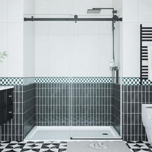 Whizmax Shower Door, Frameless Sliding Shower Door,Waterproof Glass Shower Door with Stainless Steel Handle,5/16" (8mm),Matte Black - 1 of 4