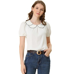 Allegra K Women's Peter Pan Collar Puff Sleeves Sweet Blouse - 1 of 4