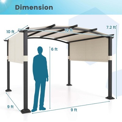 Beige and Black 10' x 10' Outdoor Pergola with Retractable Canopy