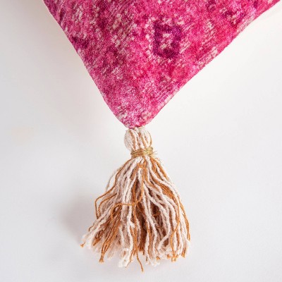 Pink and Ivory Embroidered Cotton Velvet Lumbar Pillow