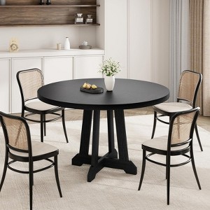 47" Round Pedestal Dining Table for 4 - Sturdy Wood w/ Sturdy Base, 4-Piece Tabletop for Kitchen/Dining/Living Room - 1 of 4