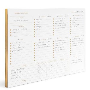 Blu Monaco Gold Edge Desk Pad – Undated Weekly Planner Notepad – 8.5 x 11, 50 Pages – Tear-Off Calendar for Scheduling and Organization - 1 of 3