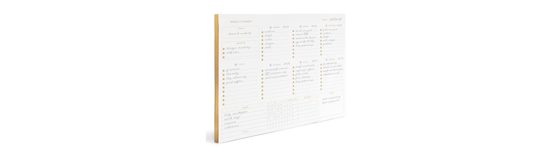 Blu Monaco Gold Edge Desk Pad - Undated Weekly Planner Notepad - 8.5 x 11, 50 Pages - Tear-Off Calendar for Scheduling and Organization