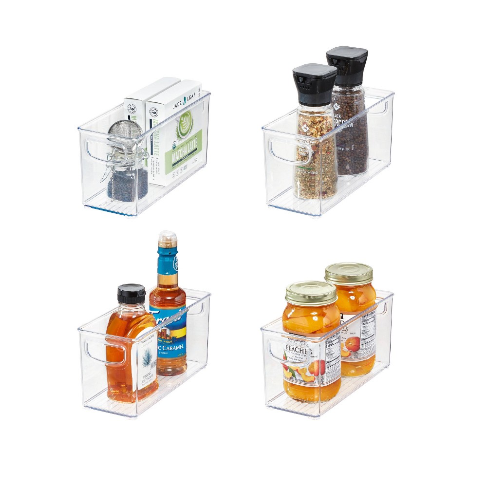 iDESIGN 4pc 10x4x5 Small Recycled Plastic Stackable Kitchen Organizer Bins