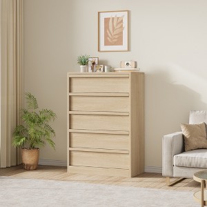 5-Drawer Dresser for Bedroom, Modern Tall 5-Drawer Dresser with Large Drawers, Wooden Dresser Organizer for Living Room, Nursery, Entryway, Natural - 1 of 4