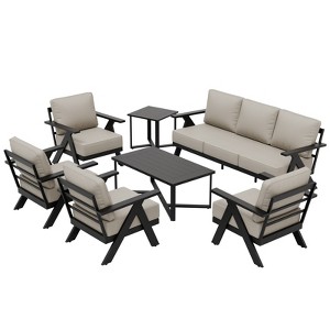 EAGLE PEAK Urban Slate 7 Piece Modern Outdoor Patio Furniture Set, Couch, Patio Chairs, Coffee Table, and Side Table - 1 of 4