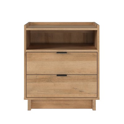 Photo 1 of Prepac Simply Modern Nightstand with 2 Drawers and Open Shelf Natural Oak