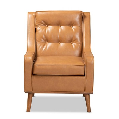 Daley Tan Faux Leather Upholstered Wood Lounge Armchair