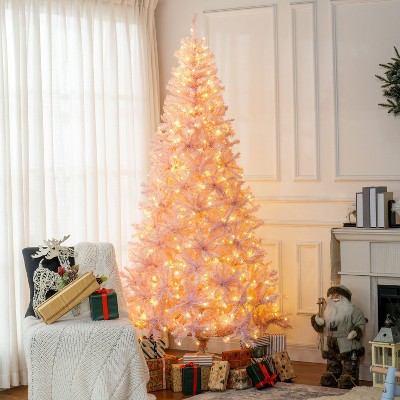 FURNIinspire Artificial Trees Tall Prelit Christmas Tree Indoor Christmas Decorations For Living Room, Christmas Vibe, Pink, 47.3"*47.3"*88.5"