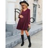Maternity Long Puff Sleeve Pleated Dress V Neck Ruffle Casual Flowy Belted Baby Shower Midi Dress - 4 of 4