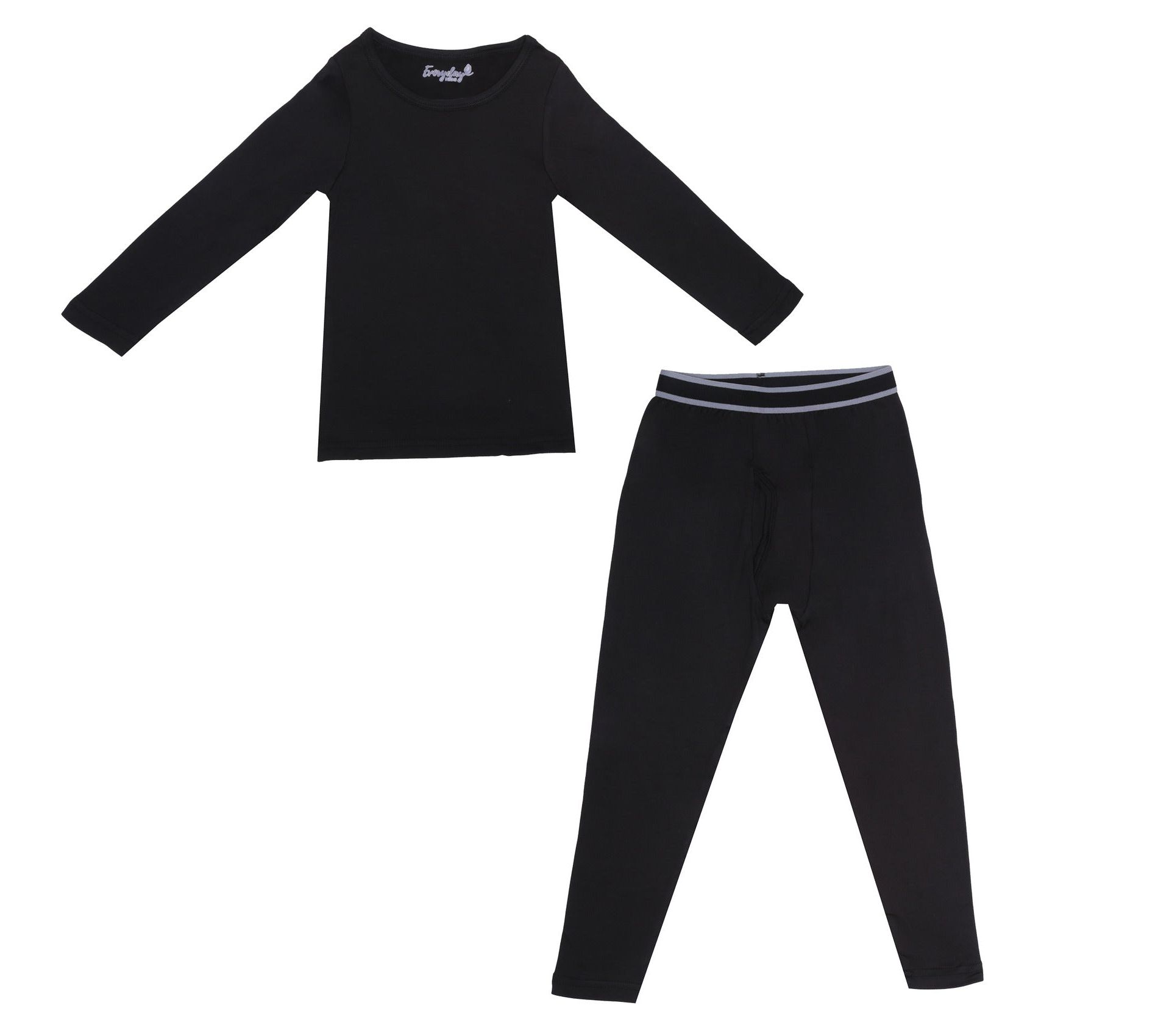 Everyday Kids Thermal Underwear Set – Long Johns Base Layer Top & Bottom, Microfleece, Moisture-Wicking, Cold Weather Wear, Black Size 12/14