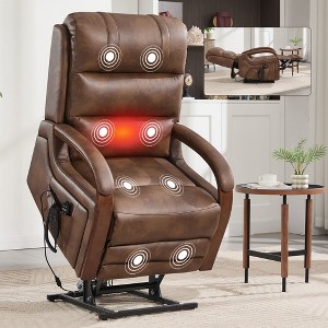 PAGED Power Lift Recliner Chair, Heating Massage Chair with Wood Armrests and Side Pocket, Chenille Accent Chair for Bedroom, Living Room - 1 of 4