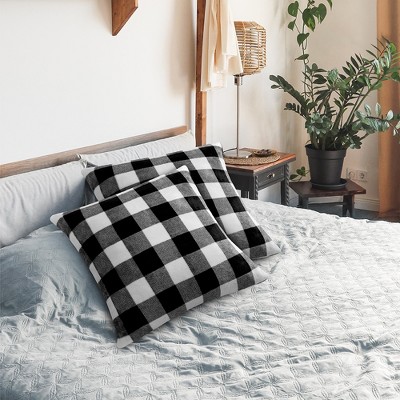 Black and White Checkered Velvet Euro Pillow Covers Set
