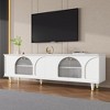 VYNXARIA Contemporary TV Stand with Adjustable Shelves for TVs Up to 78in, Stylish Media Console with Gold Handles and Arch Fluted Glass Doors, White - 2 of 4