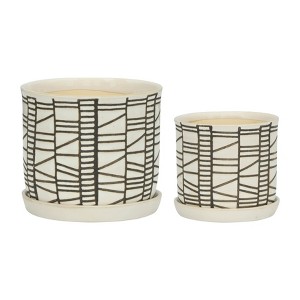 Sagebrook Home Set of Two 6"H/8"H Ceramic Abstract Tiled Design Planters for Living - 1 of 4