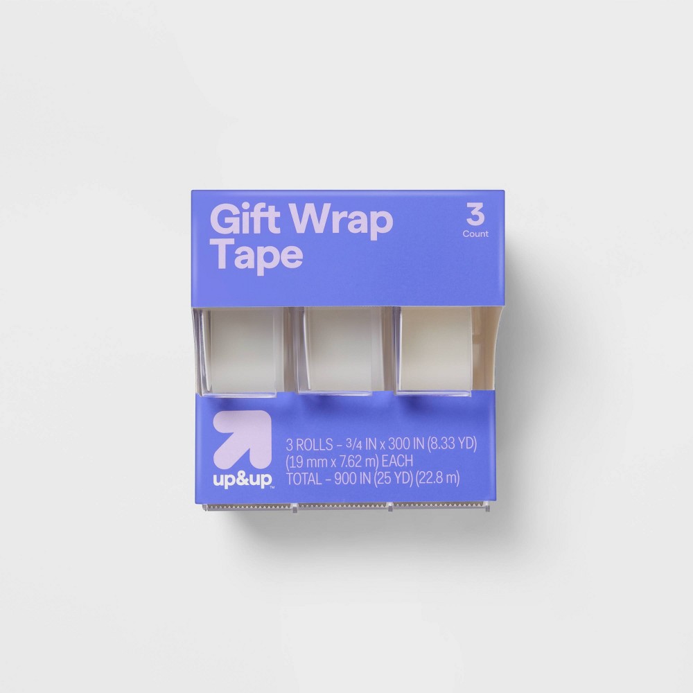 3pk Gift Wrap Tape - up&up™: Clear Plastic Tape for Gift Wrapping, 0.75" Width, 300" Length, Christmas Wrapping