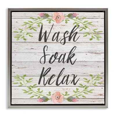 Stupell Industries Floral Wash Soak Relax Black Framed Floater Canvas Wall Art