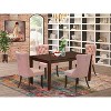 5-Piece Mahogany Finish Solid Wood Top-Rectangular Upholstered Dining Room Set- Seats-4 - 2 of 4