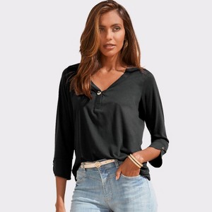 Women's Button V-Neck Top - LASCANA - 1 of 4