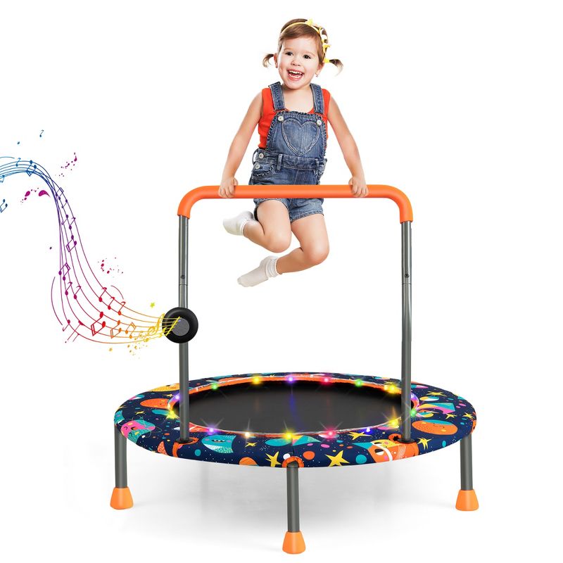 Costway 36'' Mini Toddler Trampoline W/LED Bluetooth Speaker Detachable Handle Kids Gifts, 1 of 11