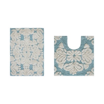 Medallion Collection 2 Piece 100% Cotton Tufted Bathroom Rug Set  with Non-Slip Backing, Machine Washable, Tumble Dry Bath Mat