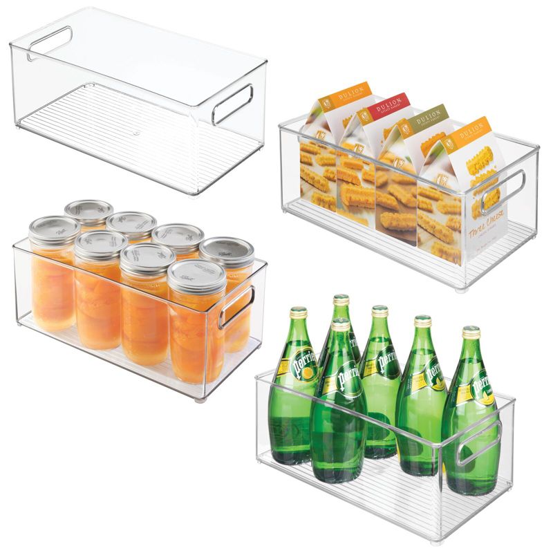 mDesign Large Deep Plastic Kitchen Storage Organizer Bin, Handles, 4 Pack, Clear, 1 of 10