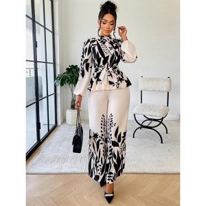 Mocamel Women's Printed Waist Shirt and Loose Pants suit 2 Piece Set Leisure And Comfortable - 1 of 4