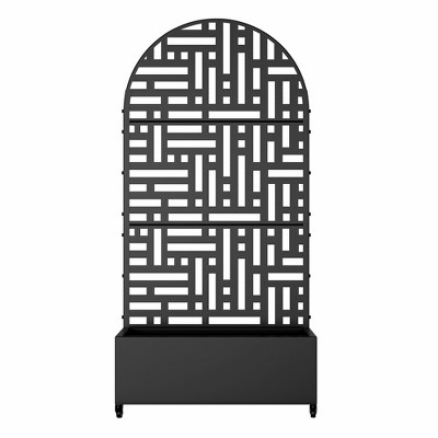 Lirago Metal Planter Box privacy screen Garden Bed with Trellis and Wheels - Black- 6 ft. H x 3 ft. W
