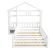 DOMETOUR Twin Size House Shape Headboard Floor Bed with Guardrails, Slats Support, Nightstand ,White - 4 of 4