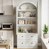 71" Armed Bookcase Cabinet - Wood Storage w/ Doors & Drawers, Farmhouse Display Case for Office & Living Room - 2 of 4