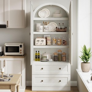 72" Tall Arched Kitchen Pantry Cabinet, Farmhouse Wood Pantry Storage Cabinet with Drawers, Door, Freestanding Versatile Pantry Cabinets - 1 of 4