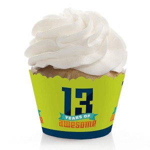 Big Dot of Happiness Boy 13th Birthday - Official Teenager Birthday Party Decorations - Party Cupcake Wrappers - Set of 12 - 1 of 4