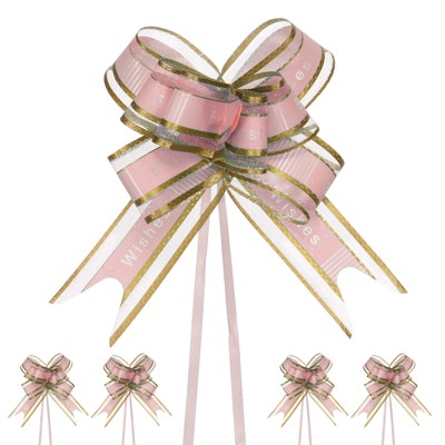 Unique Bargains Plastic Gold Edge Gift Wrapping Wedding Ribbon Pull Bows 10 Pcs