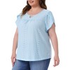 Agnes Orinda Women's Plus Size Eyelet Keyhole Petal Sleeve Round Neck Summer Blouse - 2 of 4