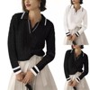Coolmee Women's Sweaters Long Sleeve Lapel V Neck Sweater Cable Knit Pullover Casual Soft Jumper Top - 2 of 3