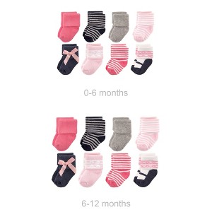 Luvable Friends Infant Girls Grow with Me Cotton Terry Socks, Pink Stripe Bow, 0-6 and 6-12 Months - 1 of 1