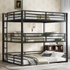 TopComfy Beds Queen over Full XL over Queen Bunk Bed Metal Triple Bunk Bed with Safety Guardrails duty Bunk Bed for Bedroom, Black, 63"*78.7"*139.55" - 2 of 4