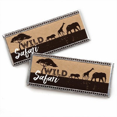 Big Dot of Happiness Wild Safari - Candy Bar Wrapper African Jungle Adventure Birthday Party or Baby Shower Favors - Set of 24