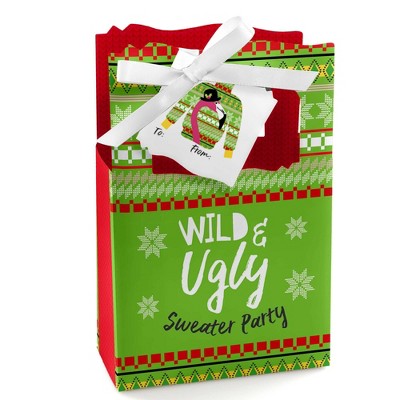 Big Dot of Happiness Wild and Ugly Sweater Party - Holiday and Christmas Animals Party Favor Boxes Gift Bags - Set of 12