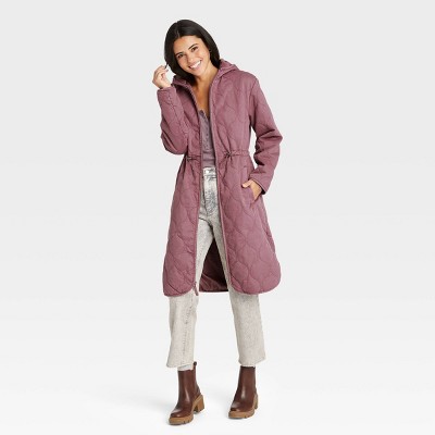 Women's Long Quilted Jacket - Universal Thread™ Mauve XS