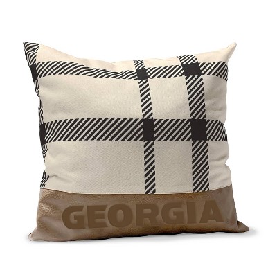 NCAA Georgia Bulldogs Farmhouse Plaid Faux Leather Throw Pillow