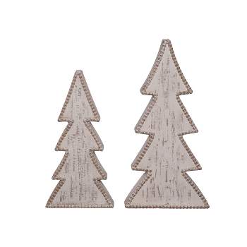 Transpac Wood 19 in. Off-White Christmas Beaded Edge Tree Decor Set of 2