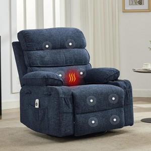 360° Swivel Glider Massage Recliner - Adults’ Chair with Heating Function, Linen Nursery Seat + Side Pocket & Two Cup Holders - 1 of 4