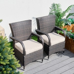 Moda Furnishings 2PCS Wicker Aluminum Outdoor Dining Armchairs with Cushions - 1 of 4