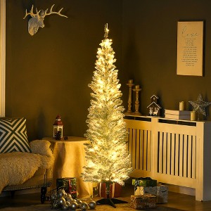 YOOCOZZ  Classic Christmas Decoration - 6ft Pre-Lit Slim Noble Fir Artificial Xmas Tree with 170 Warm White LED Lights and 390 Tips, Green - 1 of 4