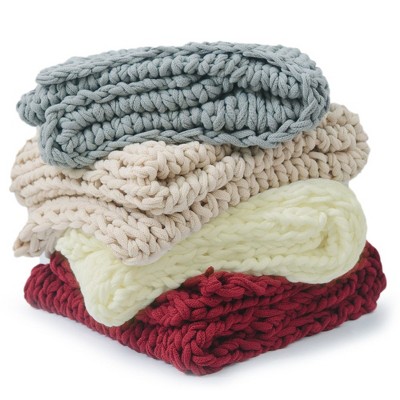 Taupe Chunky Cable Knit Acrylic Throw Blanket 50" x 60"