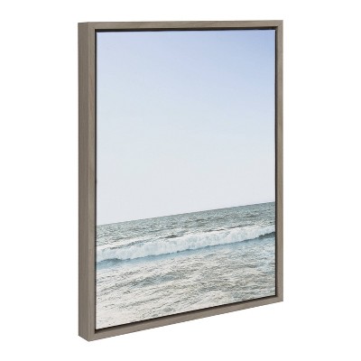 Pale Blue Sea Coastal Canvas Print with Gray Frame