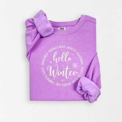 Simply Sage Market Women's Lightweight Garment Dyed Graphic Sweatshirt Hello Winter Circle