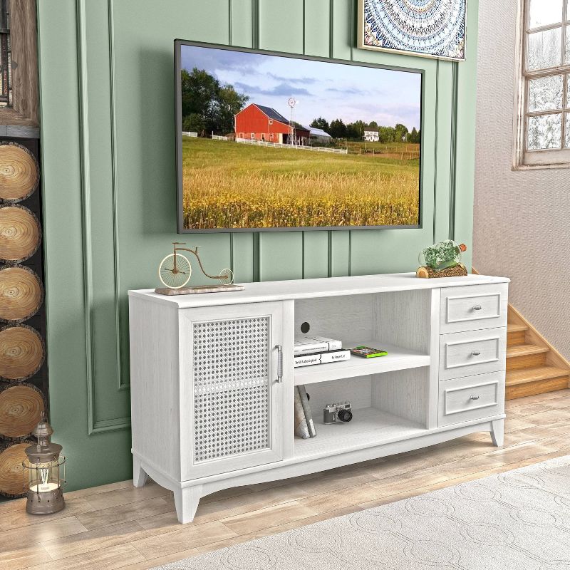 60" Farmhouse Natural Wood TV Stand for TVs up to 65" with Drawer - Home Essentials, 2 of 13
