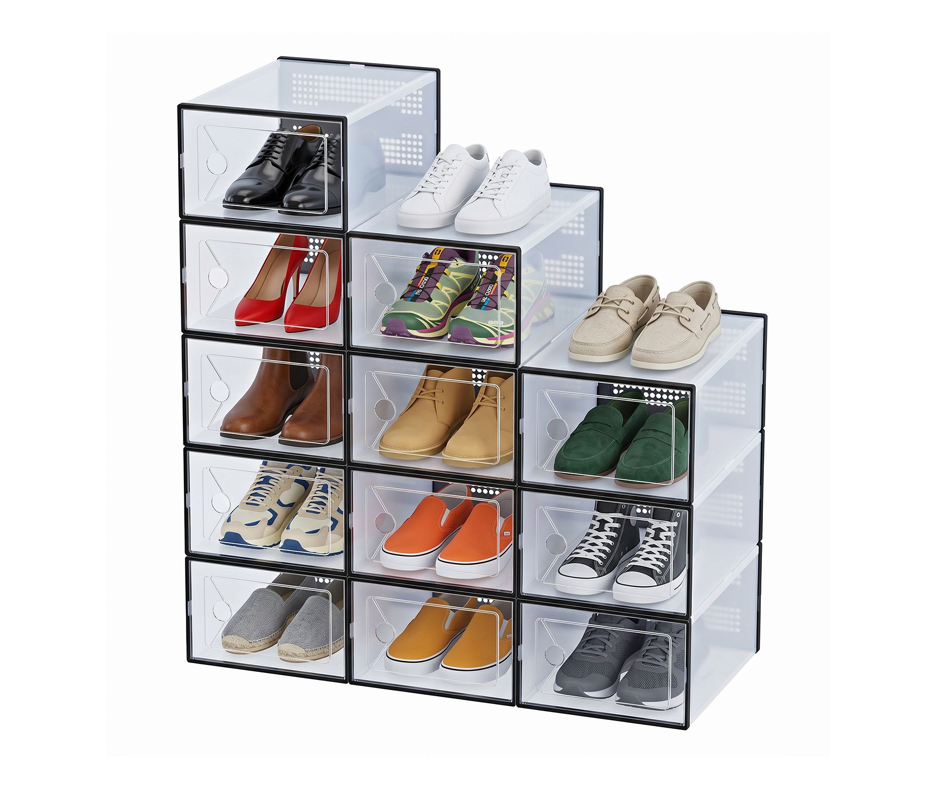 Alvantor 12 Pack/15 Pack Shoe Storage Box, Foldable Clear Plastic Stackable Shoe Organizer, Shoe Containers For Sneaker Display, Hat Organizer